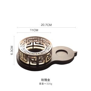 Traditional Antique Wooden And Stainless Gourd Shaped Tea Pot Wax Warmer