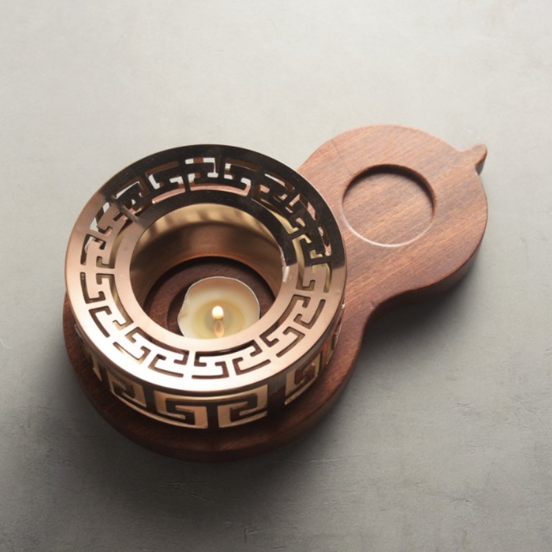 Traditional Antique Wooden And Stainless Gourd Shaped Tea Pot Wax Warmer Traditional Antique Wooden And Stainless Gourd Shaped Tea Pot Wax Warmer