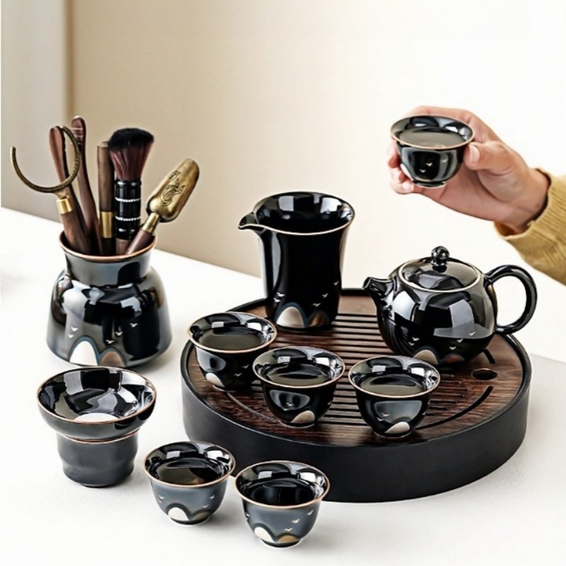 Traditional Black Glaze Antique Ceremonial Tea Set Chinese For Sale Traditional Black Glaze Antique Ceremonial Tea Set Chinese For Sale