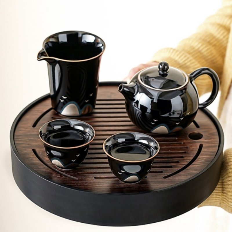 Traditional Black Glaze Antique Ceremonial Tea Set Chinese For Sale Traditional Black Glaze Antique Ceremonial Tea Set Chinese For Sale