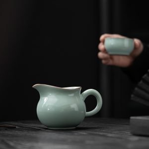 Traditional Chinese Cyan Ru Kiln Porcelain Fair Cup Gongfu Tea Ceremony Accessories