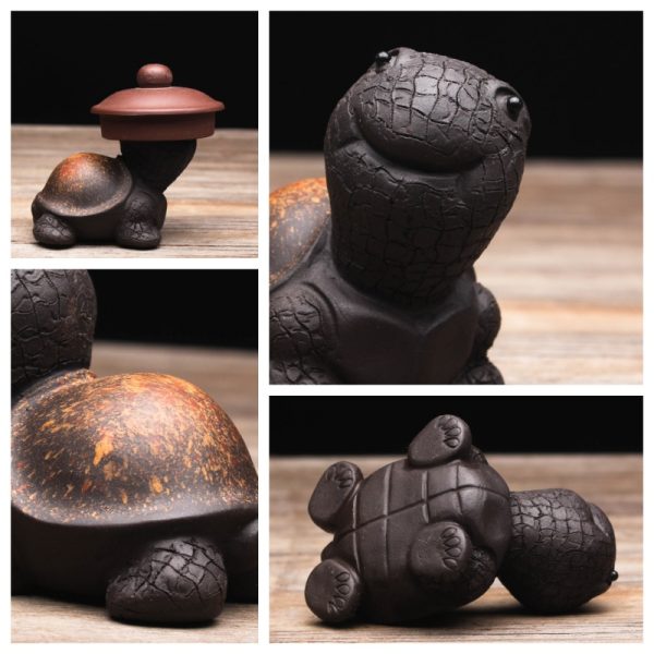 Traditional Chinese Purple Clay Golden Back Cute Turtle Gongfu Tea Pet Yixing