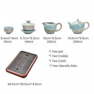 Traditional Ge Kiln Crack Glaze Gongfu Porcelain Tea Ceremony Set With Wooden Tray