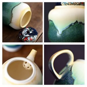 Traditional Green Hand Painted Landscape Theme Ceramic Antique Gongfu Kung Fu Tea Tray Set