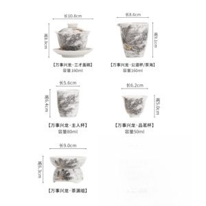 Traditional Hand Painted Black Dragon White Porcelain Chinese Tea Set Antique