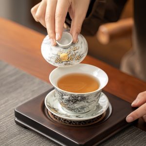 Traditional Hand Painted Black Dragon White Porcelain Chinese Tea Set Antique