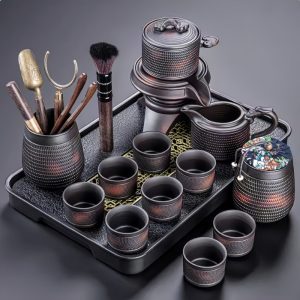 Traditional Handmade Purple Pottery Antique Gongfu Kungfu Tea Tray Set