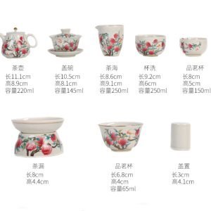 Traditional Red Blessing Peach Theme Hand Painted Ceramic Chinese Tea Sets Antique