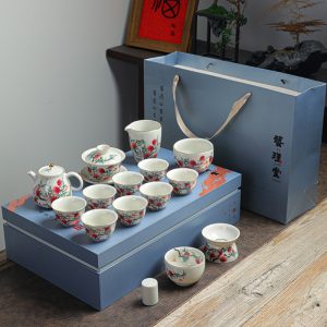 Traditional Red Blessing Peach Theme Hand Painted Ceramic Chinese Tea Sets Antique