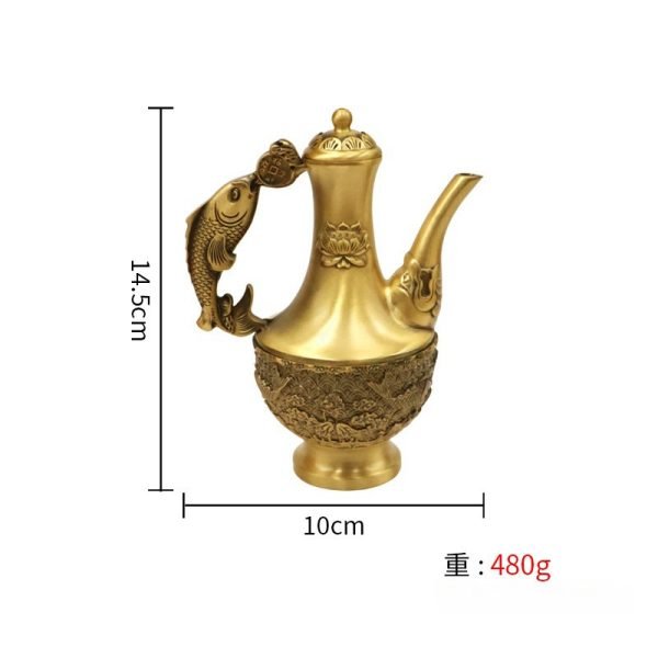 Traditional Sea Wave Theme Vintage Brass Teapot With Fish Shaped Handle