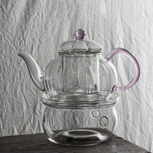 Transparent Clear Glass Vintage Tea Kettle Candle Warmer For Sale