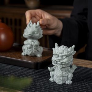 Unique Traditional Chinese Tea Ceremony Blue Sandstone Tea Pet Dragon King And Dragon Princess