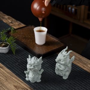 Unique Traditional Chinese Tea Ceremony Blue Sandstone Tea Pet Dragon King And Dragon Princess
