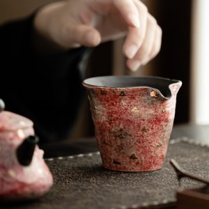 Unique Vintage Red Point-gold Rock-mineral Colored Pottery Chahai For Gongfu Tea Ceremony