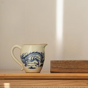 Vintage Azure Dragon Pattern Ru Kiln Porcelain Beige Gongfu Tea Ceremony Cha Hai For Sale