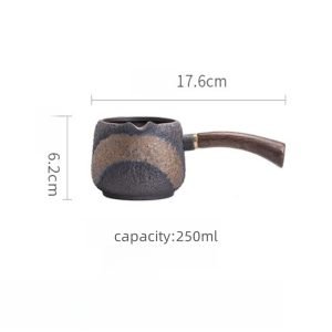 Vintage Black Ebony Wood Gilded Iron Glaze Handmade Rough Pottery Side-handle Gong Dao Bei