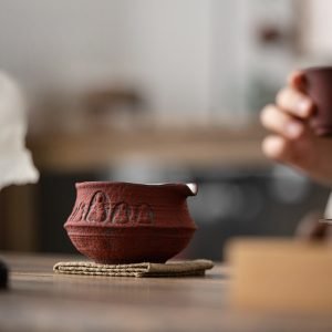 Vintage Chinese Style Red Ochre Dunhuang Buddha Statue Rough Pottery Gongfu Teaware Fair Cups