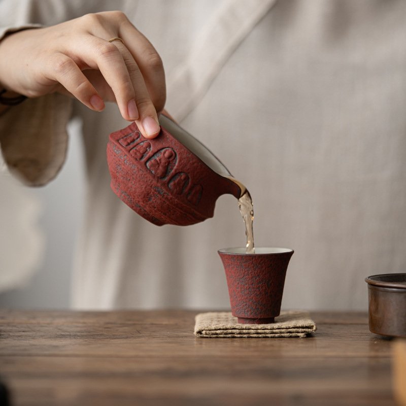Vintage Chinese Style Red Ochre Dunhuang Buddha Statue Rough Pottery Gongfu Teaware Fair Cups Vintage Chinese Style Red Ochre Dunhuang Buddha Statue Rough Pottery Gongfu Teaware Fair Cups