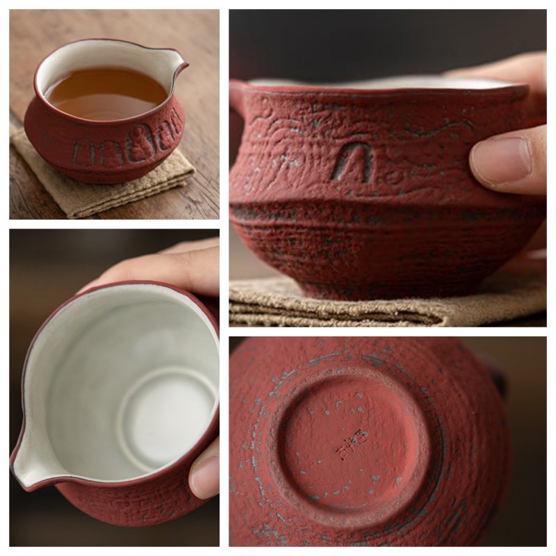 Vintage Chinese Style Red Ochre Dunhuang Buddha Statue Rough Pottery Gongfu Teaware Fair Cups Vintage Chinese Style Red Ochre Dunhuang Buddha Statue Rough Pottery Gongfu Teaware Fair Cups
