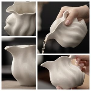 Vintage Elegant White Porcelain Lotus Leaf Shape Plant Ash Glaze Handcraft Cha Hai Gongfu Tea Accessories