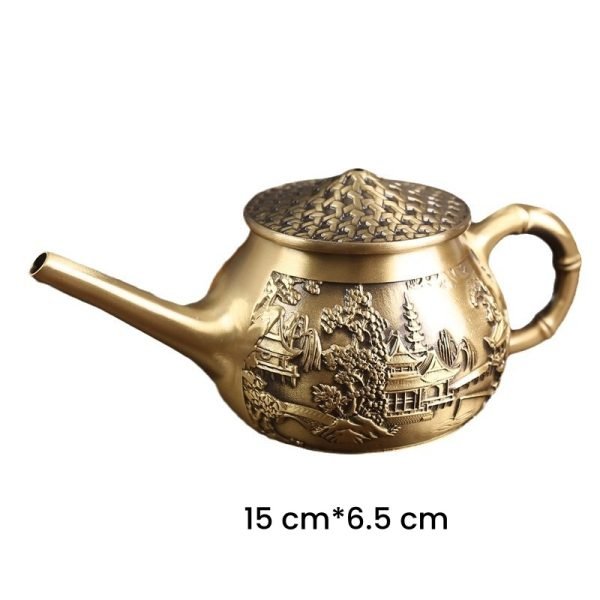 Vintage Exquisite Landscape Theme Small Brass Teapot With Long Spout