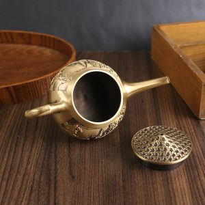Vintage Exquisite Landscape Theme Small Brass Teapot With Long Spout