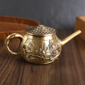 Vintage Exquisite Landscape Theme Small Brass Teapot With Long Spout