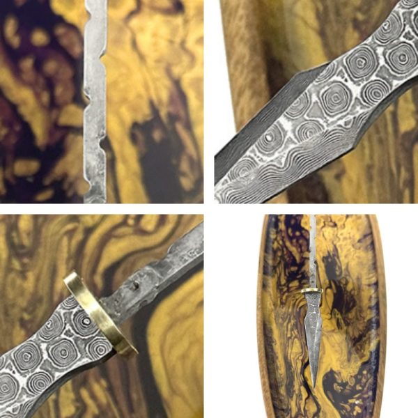 Vintage Handmade Damascus Steel Tactical Puerh Tea Cake Knife For Sale
