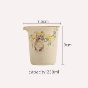 Vintage Imitation Song Style Ceramic Cute Cat Pattern Ru Kiln Beige Fair Cups Tea Divider