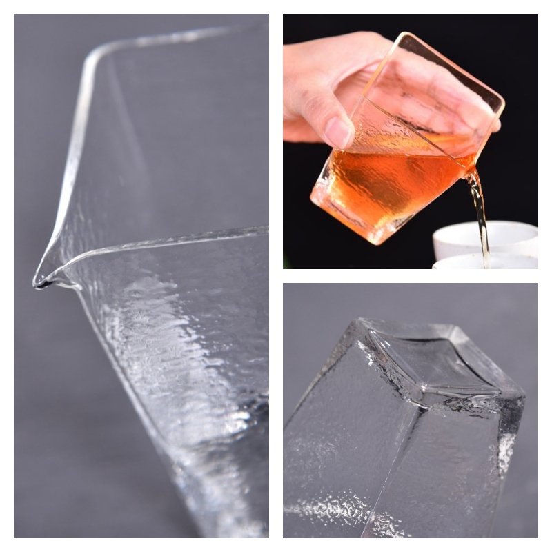 Vintage Japanese Handcraft Square Wave Pattern Clear Glass Gong Dao Bei Tea Divider Vintage Japanese Handcraft Square Wave Pattern Clear Glass Gong Dao Bei Tea Divider