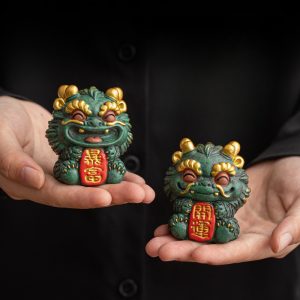 Vintage Mini Cute Lucky Green Lion Tea Pet Chinese Tea Set Decoration For Sale