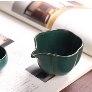 Vintage Unique Peacock Green Flower-shaped Rough Pottery Gongfu Tea Chahai For Sale