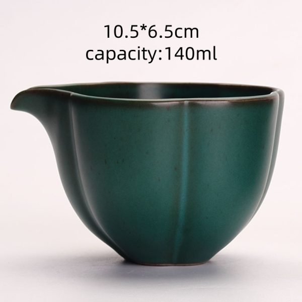 Vintage Unique Peacock Green Flower-shaped Rough Pottery Gongfu Tea Chahai For Sale