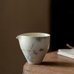 Vintage Wabi-sabi Style Hand Painted Ink Bamboo White Slip Porcelain Tea Divider Chahai