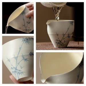 Vintage Wabi-sabi Style Hand Painted Ink Bamboo White Slip Porcelain Tea Divider Chahai