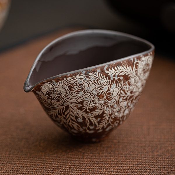 Vintage Zen Aesthetic Ceremony Flourishing Flowers With Silver Gilding Rough Pottery Fair Cup