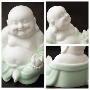 White And Cyan Ceramic Cute Chinese Zen Buddha Old Gongfu Tea Pet China For Sale