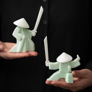 White And Cyan Personalized Ceramic Chinese Tea Ceremony Swordsman Tea Pet For Sale