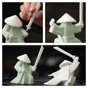White And Cyan Personalized Ceramic Chinese Tea Ceremony Swordsman Tea Pet For Sale