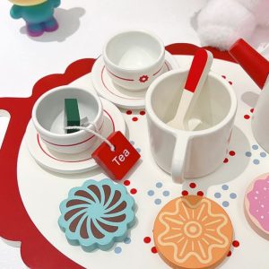 White And Red Flower Theme Wooden Afternoon Kid Tea Party Set For Sale