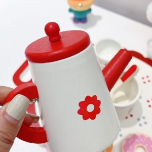 White And Red Flower Theme Wooden Afternoon Kid Tea Party Set For Sale