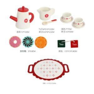 White And Red Flower Theme Wooden Afternoon Kid Tea Party Set For Sale