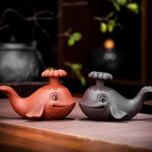 Yixing Traditional Handmade Purple Clay Black And Red Cartoon Cute Whale Squirting Tea Pet