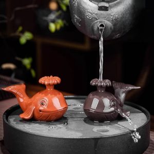 Yixing Traditional Handmade Purple Clay Black And Red Cartoon Cute Whale Squirting Tea Pet
