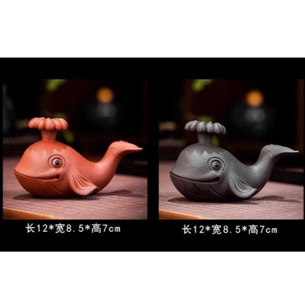Yixing Traditional Handmade Purple Clay Black And Red Cartoon Cute Whale Squirting Tea Pet