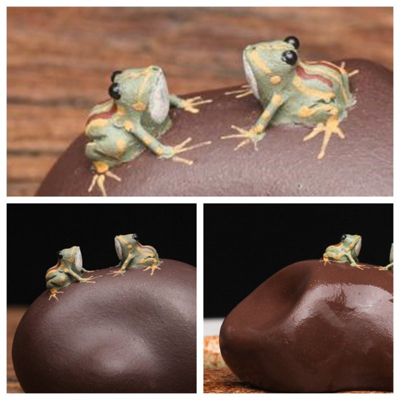 Yixing Unique Two Small Spitting Frog Purple Clay Tea Pet Double Spit Water On The Stone For Sale Yixing Unique Two Small Spitting Frog Purple Clay Tea Pet Double Spit Water On The Stone For Sale