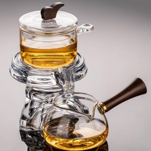 Zen Heat Resistant Transparent Crystal Clear Glass Semi Auto Tea Set Lazy