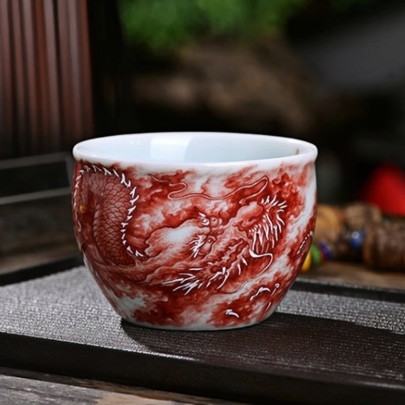 Chinese Alum Red Vintage Gongfu Tea Ceremony Accessories Dragon Pattern Handcraft Tea Cup Chawan Chinese Alum Red Vintage Gongfu Tea Ceremony Accessories Dragon Pattern Handcraft Tea Cup Chawan