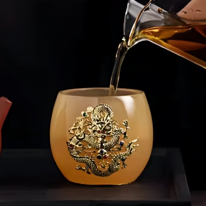 Vintage Gold Inlaid With Jade Coloured Glaze Year Of The Dragon Orange Tea Cup With Gold Auspicious Dragon Figurine Vintage Gold Inlaid With Jade Coloured Glaze Year Of The Dragon Orange Tea Cup With Gold Auspicious Dragon Figurine