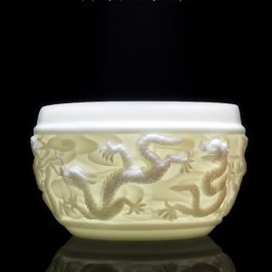 Chinese White Jade Porcelain Relief Dragon Pattern Master Tea Cup Gongfu Tea Accessories
